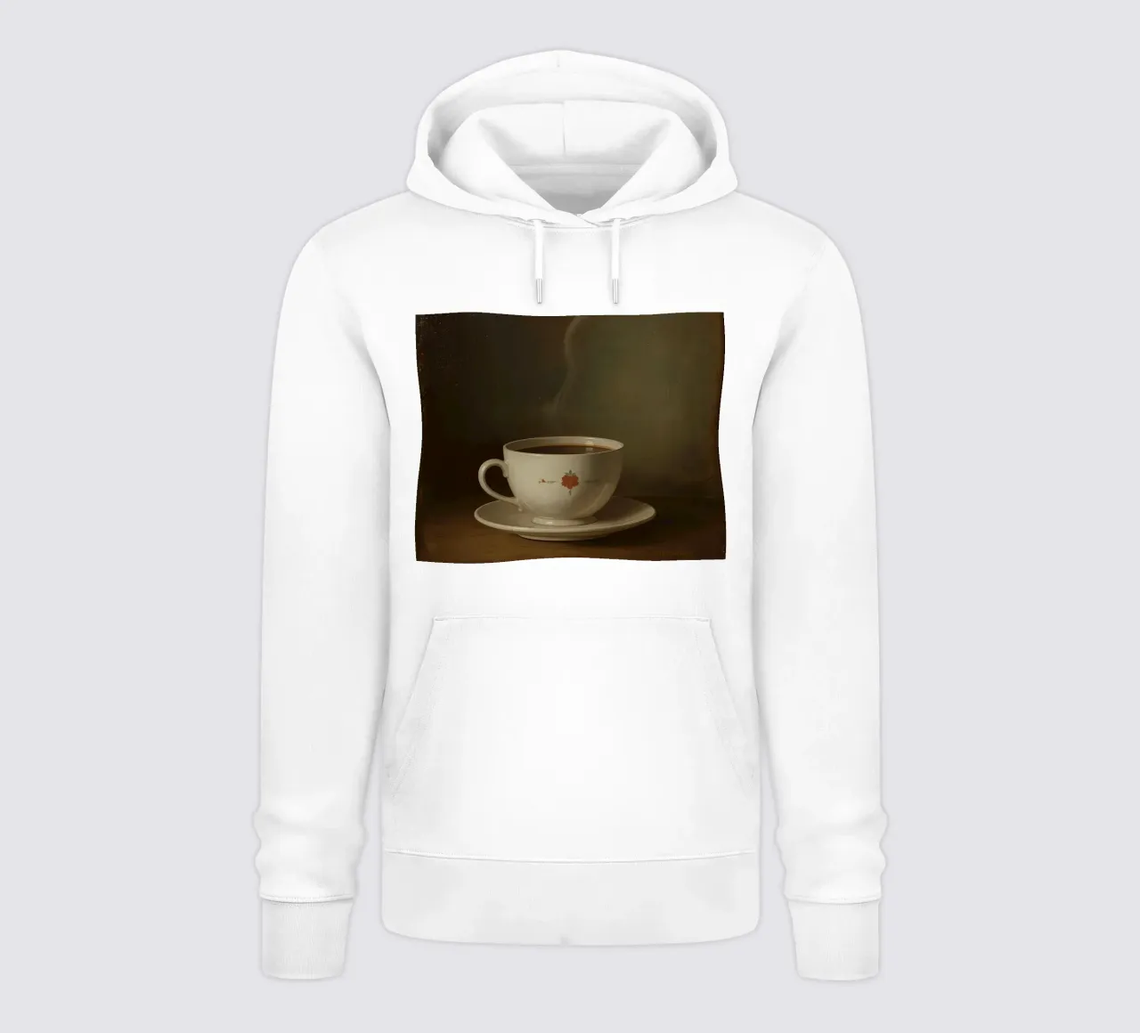 Tazza di caffè calda appoggiata su un piattino con un leggero vapore felpa con cappuccio da DesignDoodle