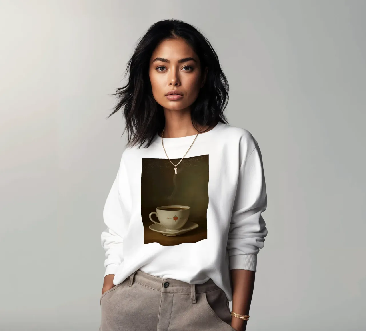 Tazza di caffè calda appoggiata su un piattino con un leggero vapore felpa da DesignDoodle