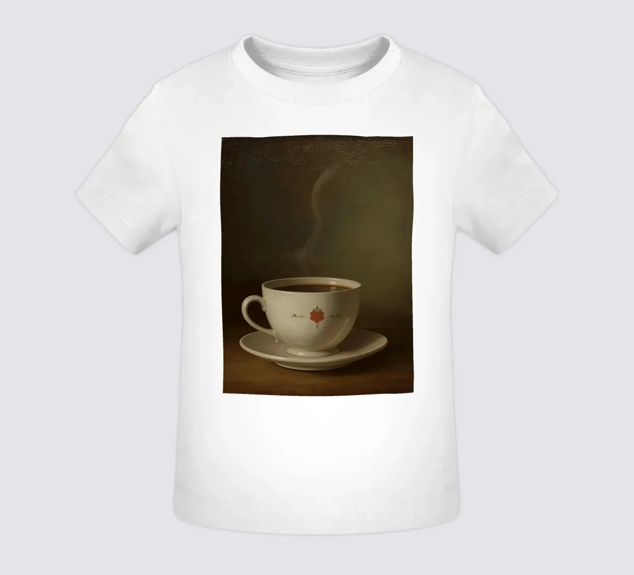 Tazza di caffè calda appoggiata su un piattino con un leggero vapore maglietta neonato da DesignDoodle