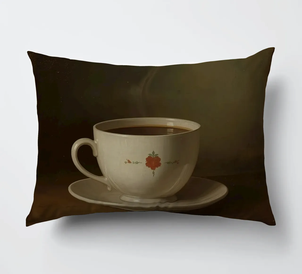 Tazza di caffè calda appoggiata su un piattino con un leggero vapore cuscino da DesignDoodle