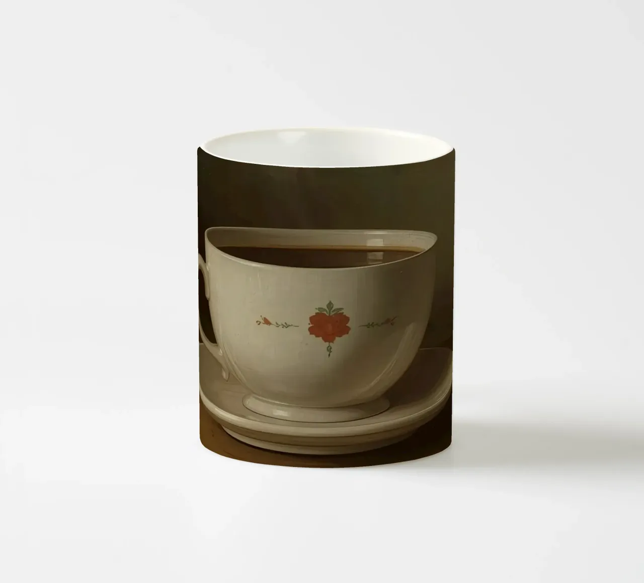 Tazza di caffè calda appoggiata su un piattino con un leggero vapore tazza in ceramica da DesignDoodle