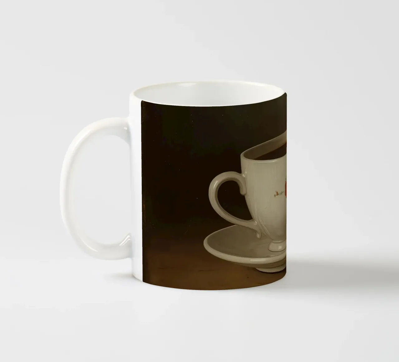 Tazza di caffè calda appoggiata su un piattino con un leggero vapore tazza in ceramica da DesignDoodle