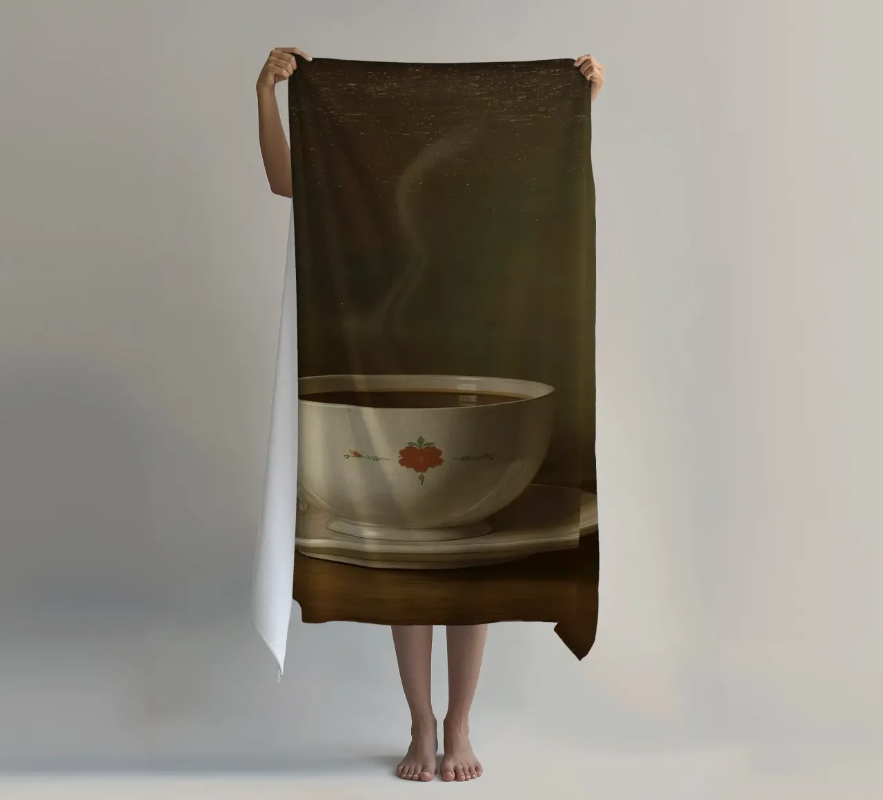 Tazza di caffè calda appoggiata su un piattino con un leggero vapore telo mare da DesignDoodle