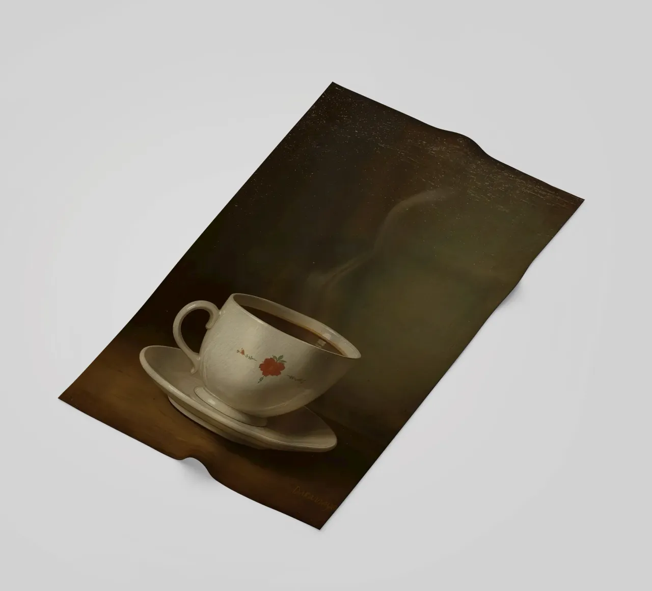 Tazza di caffè calda appoggiata su un piattino con un leggero vapore telo mare da DesignDoodle