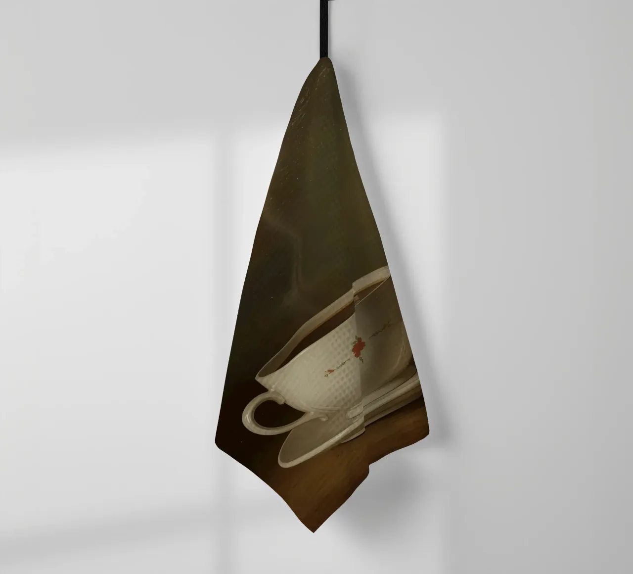 Tazza di caffè calda appoggiata su un piattino con un leggero vapore canovaccio da cucina da DesignDoodle