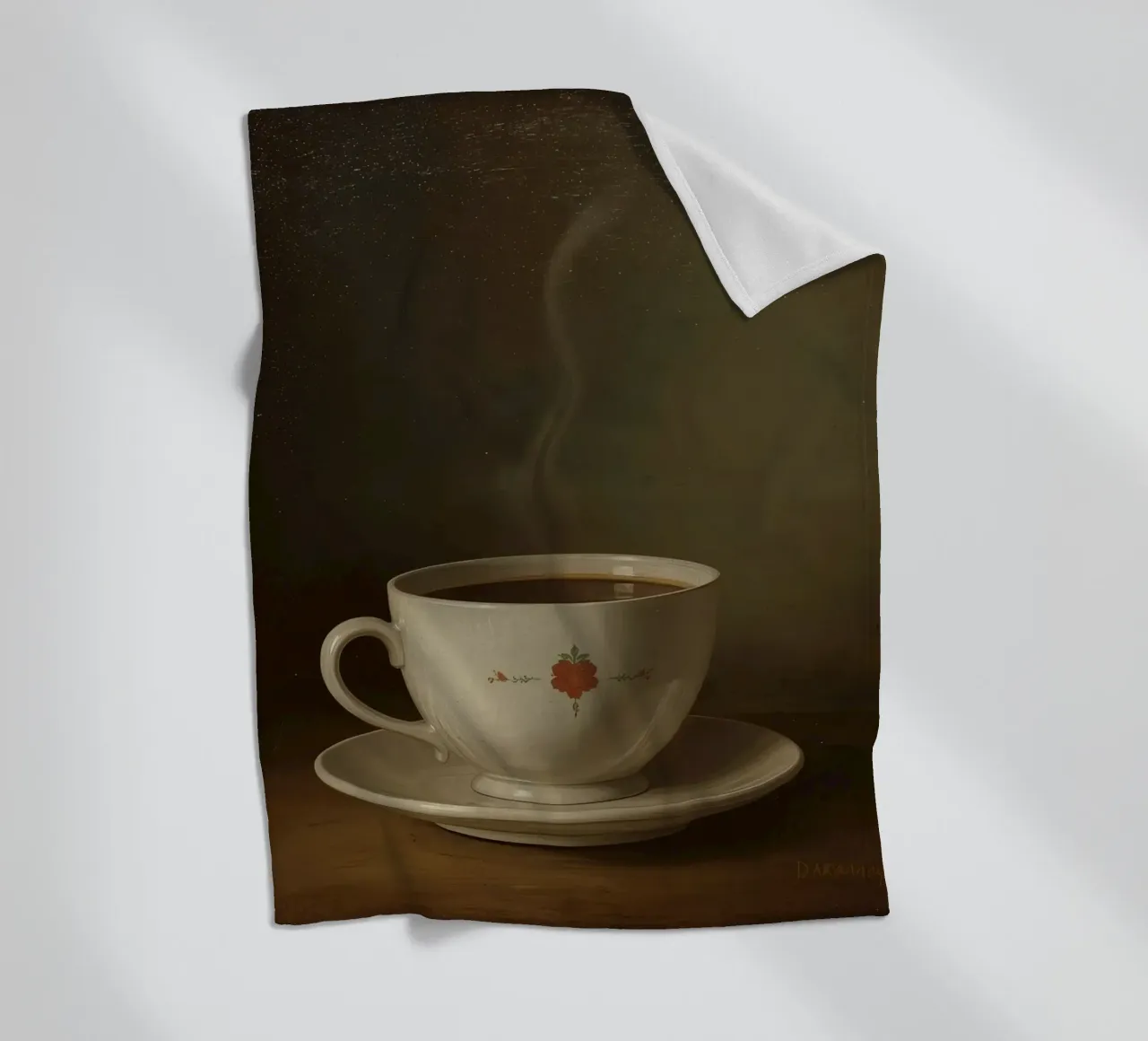 Tazza di caffè calda appoggiata su un piattino con un leggero vapore coperta in pile da DesignDoodle