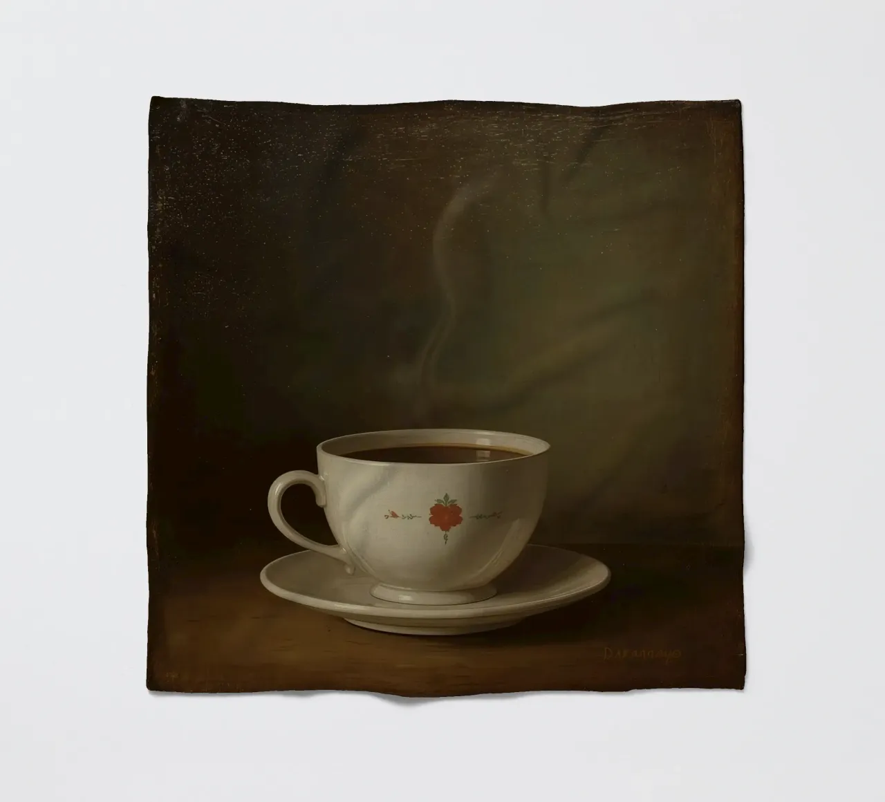 Tazza di caffè calda appoggiata su un piattino con un leggero vapore coperta in pile da DesignDoodle