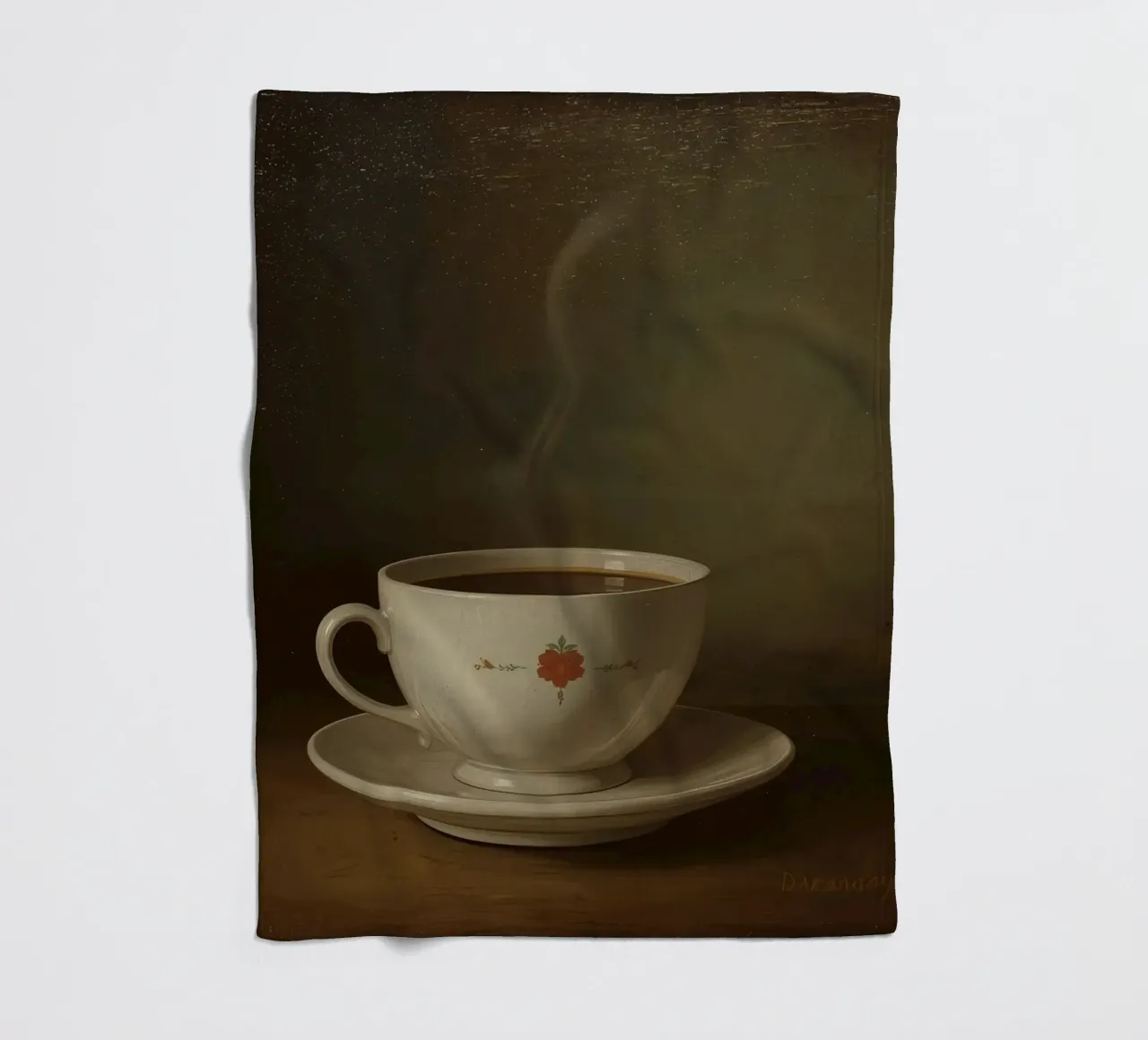 Tazza di caffè calda appoggiata su un piattino con un leggero vapore coperta in pile da DesignDoodle