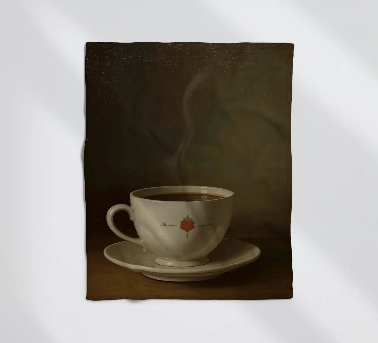 Tazza di caffè calda appoggiata su un piattino con un leggero vapore coperta in pile da DesignDoodle