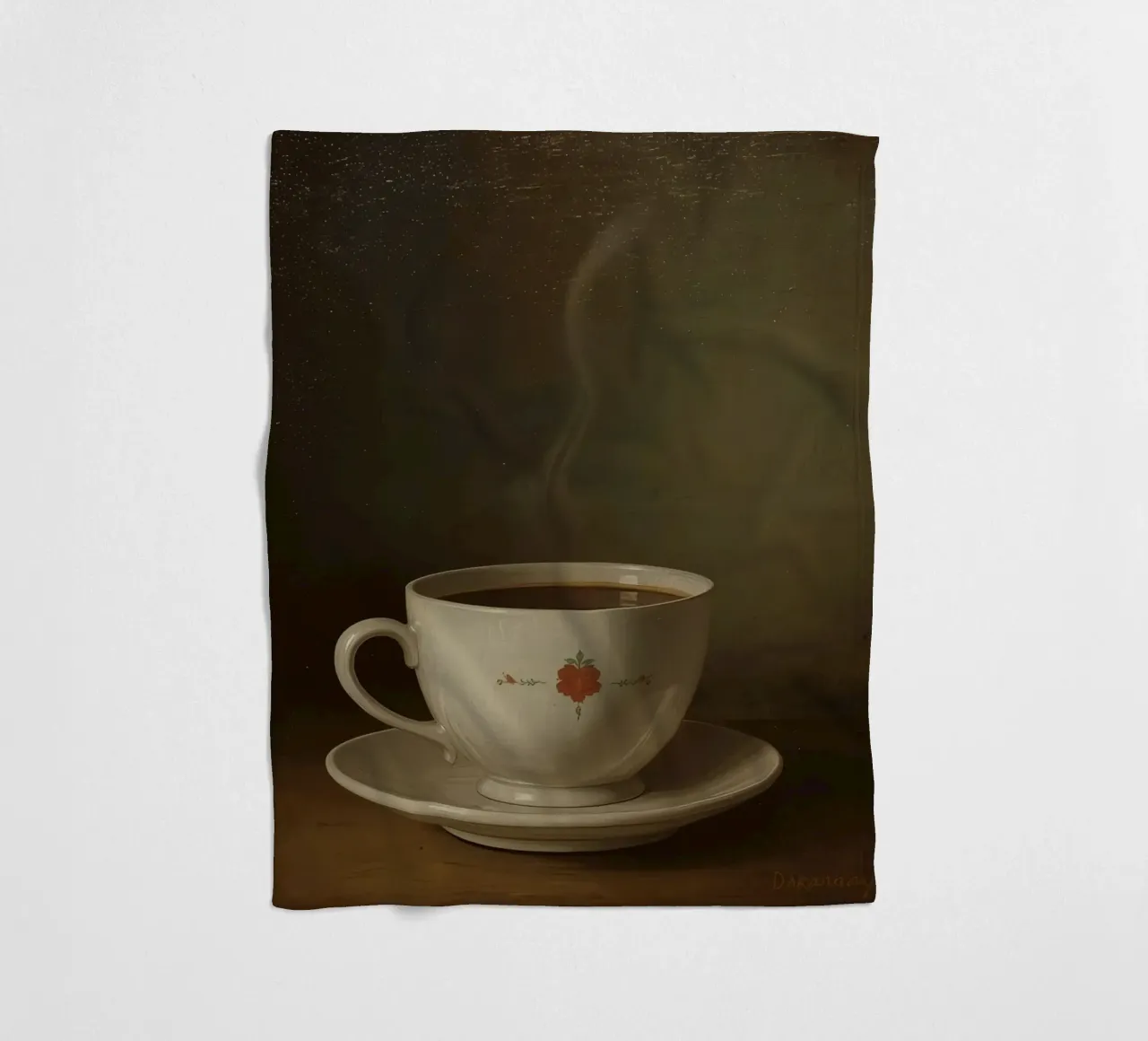 Tazza di caffè calda appoggiata su un piattino con un leggero vapore coperta in pile da DesignDoodle