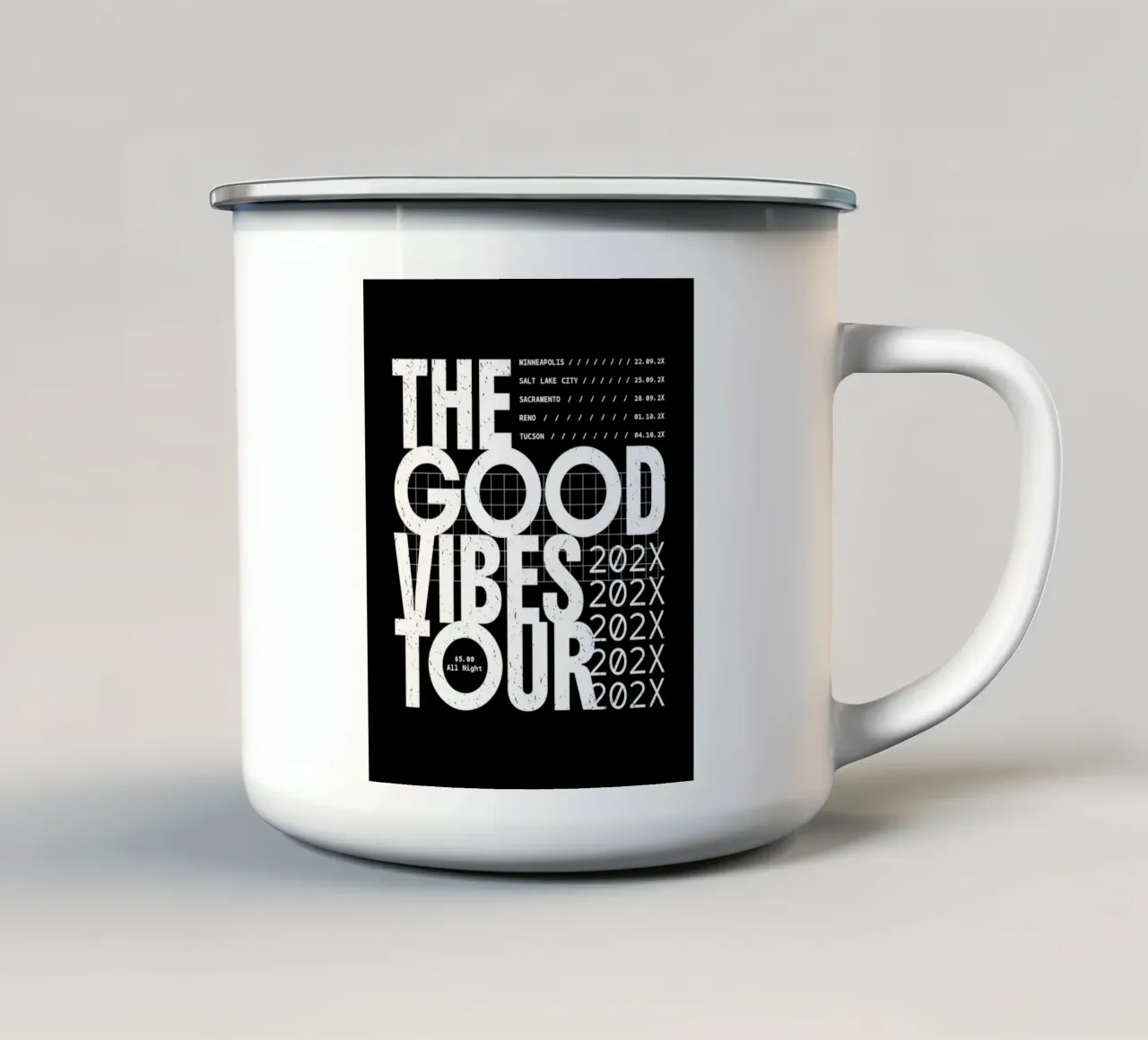 Tour delle buone vibrazioni tazza in smalto da sayre shop