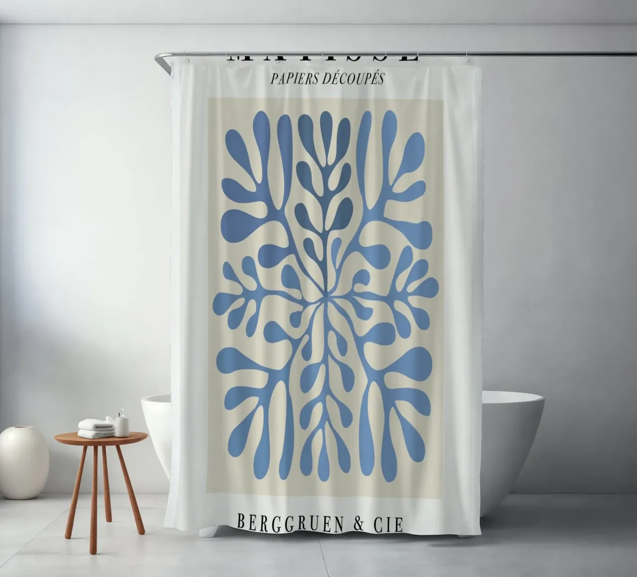 Poster astratto botanico blu "Papiers Découpés" di Matisse tenda da doccia da homdeco