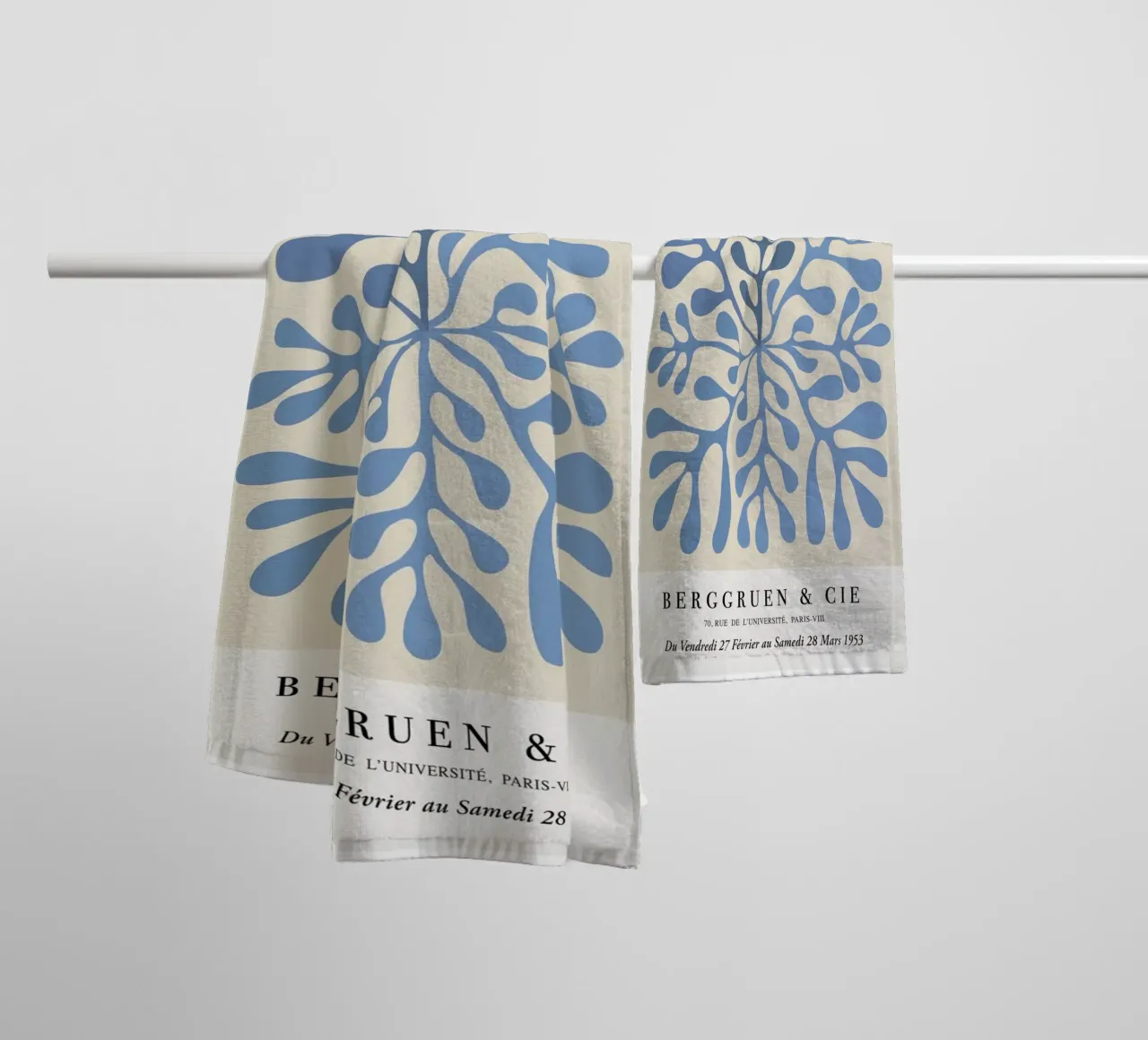 Poster astratto botanico blu "Papiers Découpés" di Matisse asciugamano da bagno da homdeco