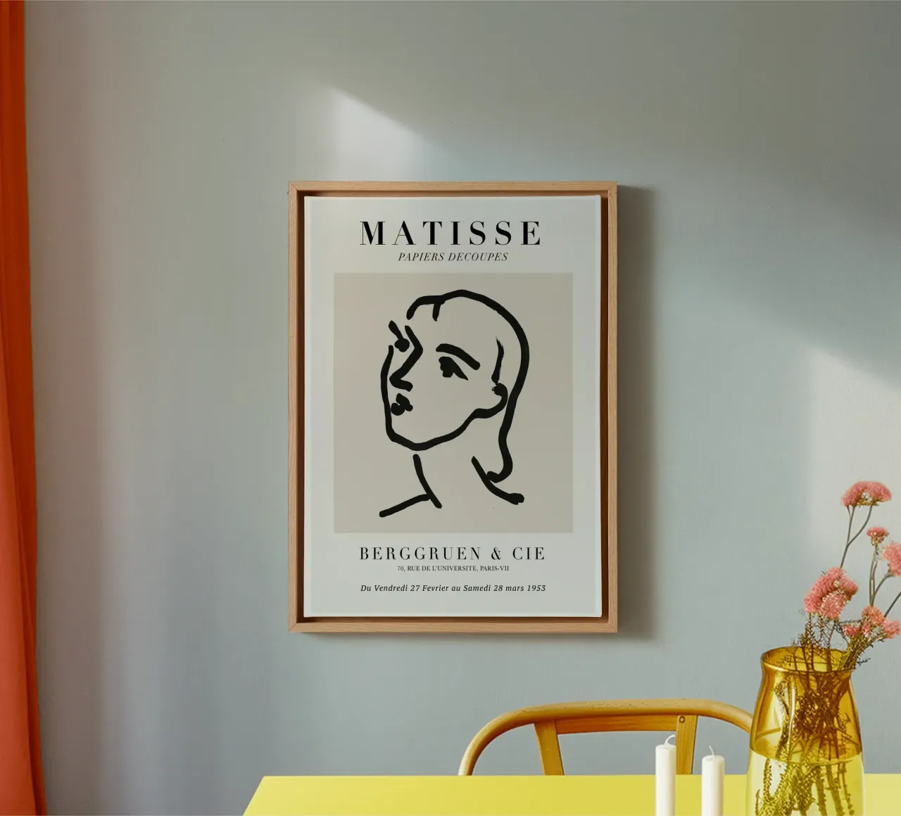 Matisse "Papiers Découpés" Abstract Face Line Art Print canvas with Floater frame by homdeco