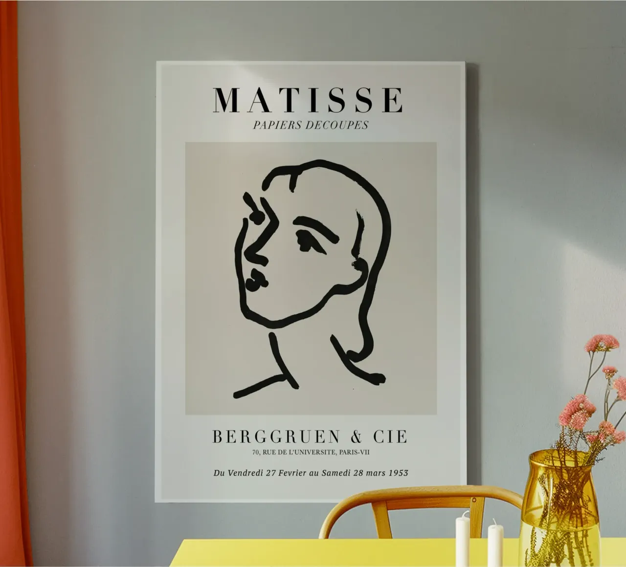 Matisse "Papiers Découpés" Abstract Face Line Art Print canvas with Floater frame by homdeco
