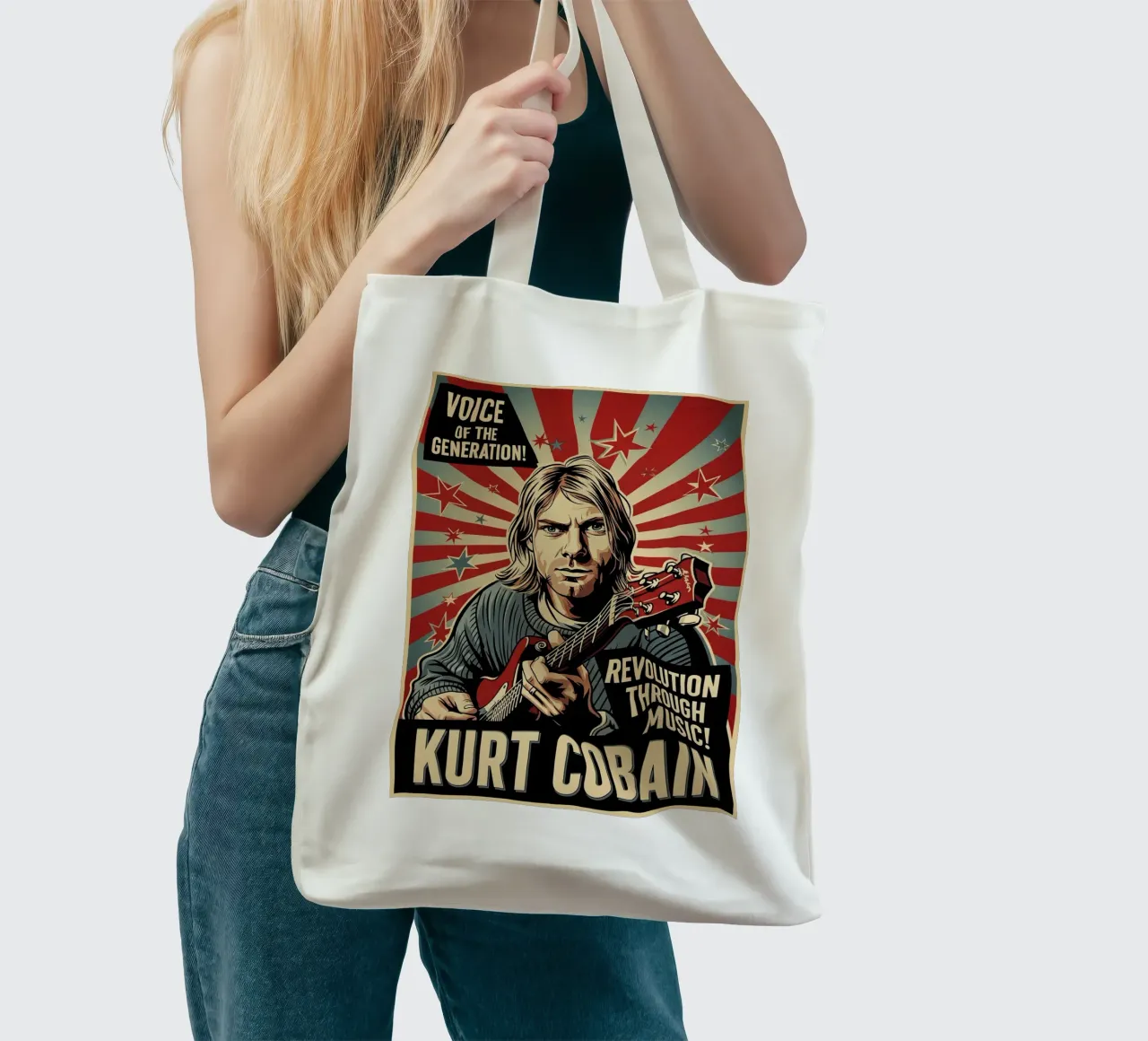Kurt Cobain vintage style tote bag by Lembayung art