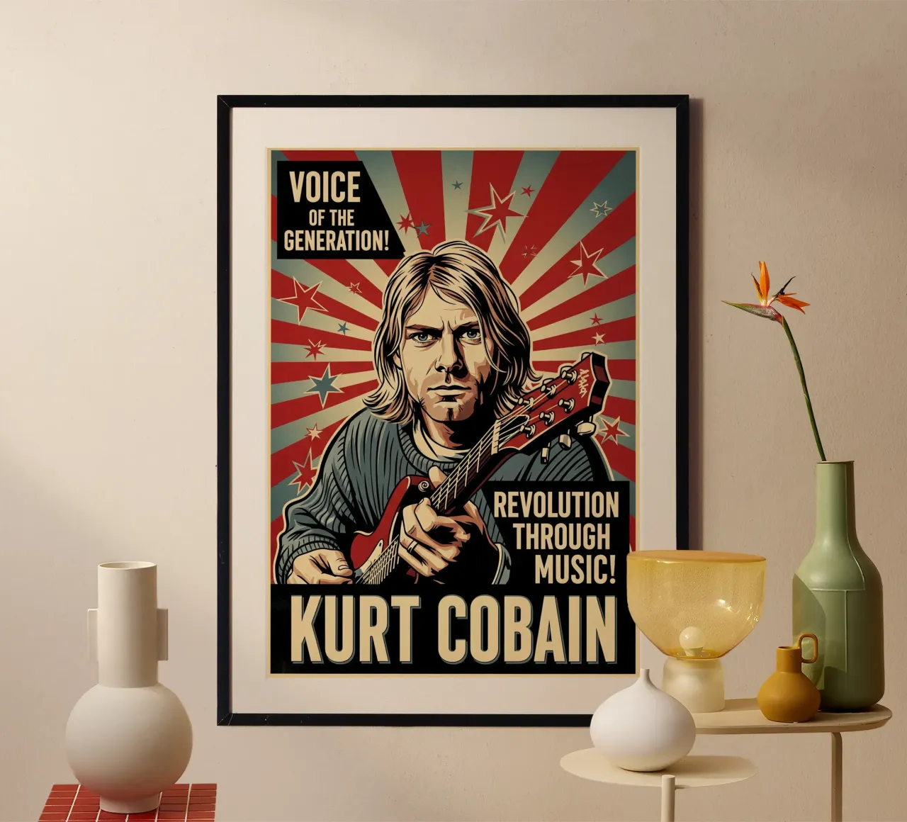 Kurt Cobain vintage style poster con telaio in alluminio da Lembayung art
