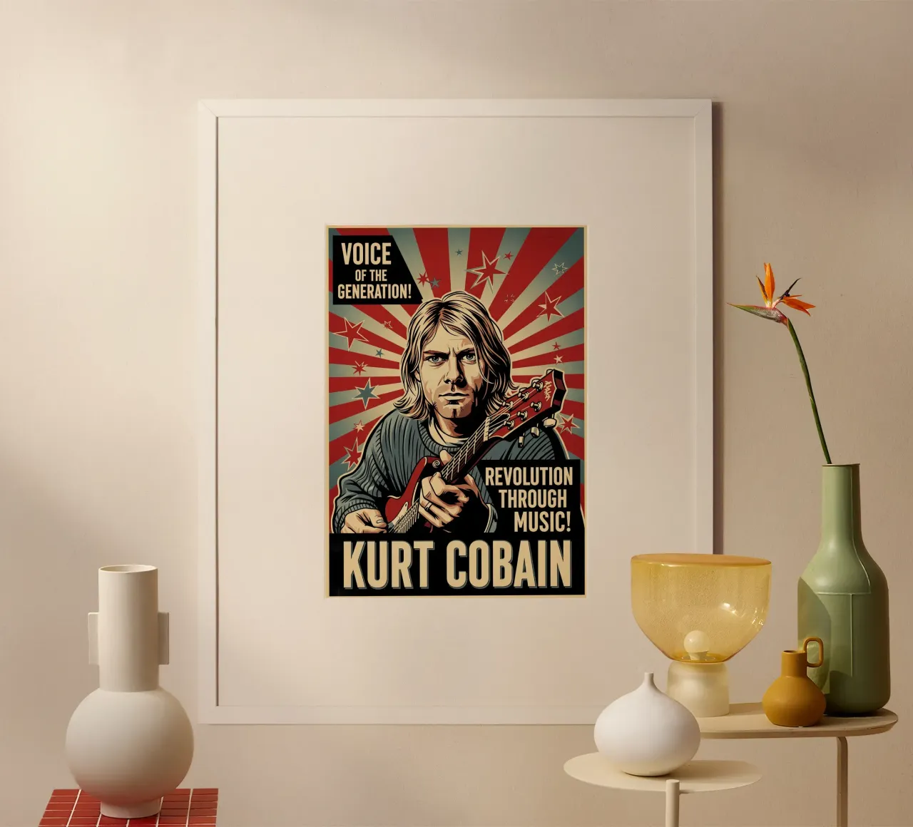 Kurt Cobain vintage style poster con telaio in alluminio da Lembayung art