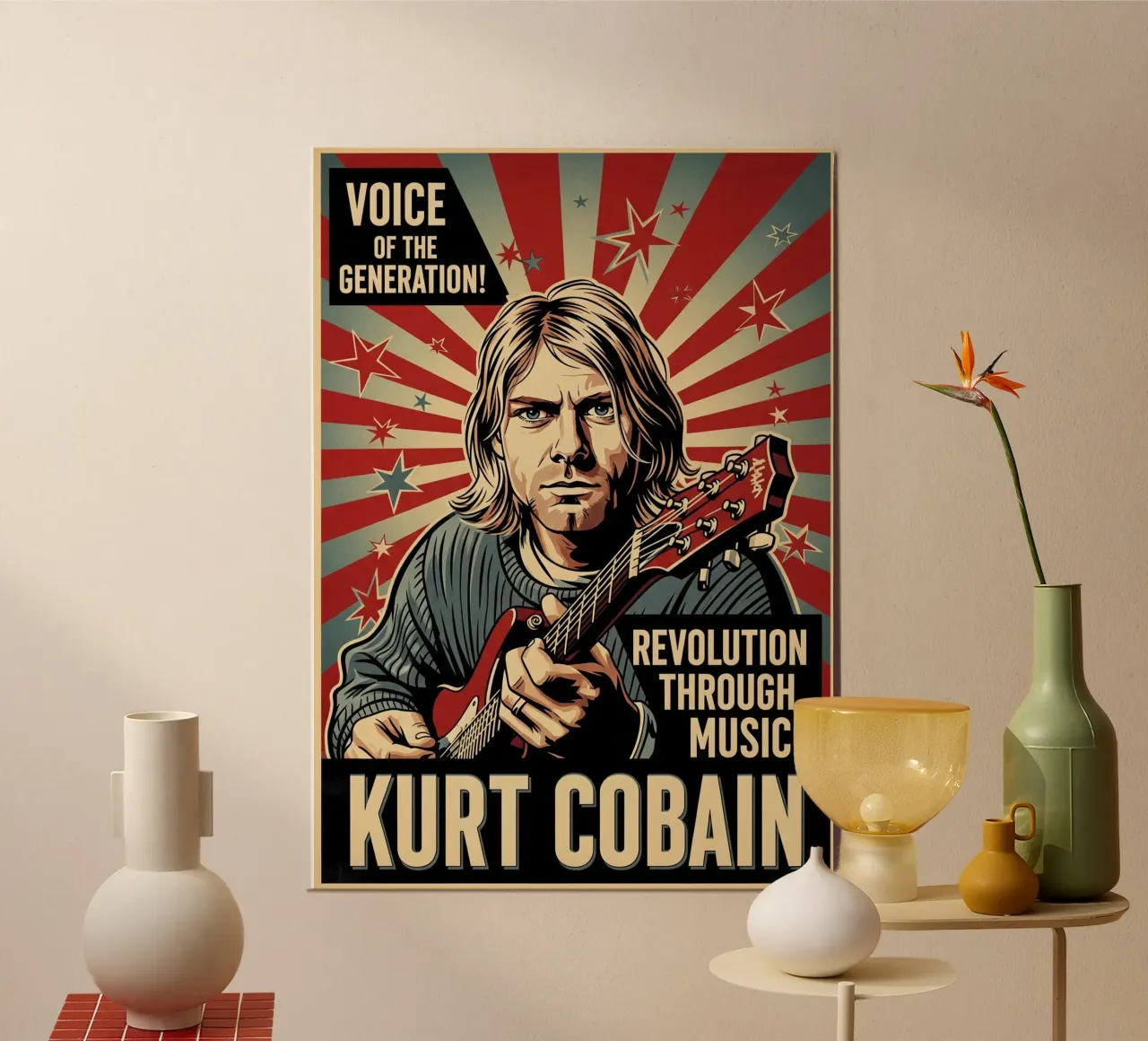Kurt Cobain vintage style poster con telaio in alluminio da Lembayung art