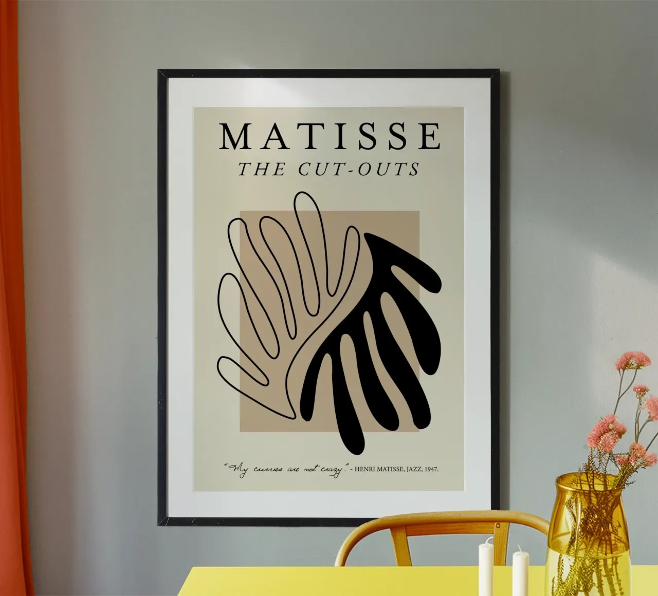 Matisse "The Cut-Outs" Abstracte Poster met lijn en massief blad poster met kunststof frame van homdeco