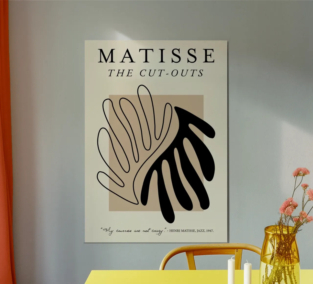 Matisse "The Cut-Outs" Abstracte Poster met lijn en massief blad poster met kunststof frame van homdeco