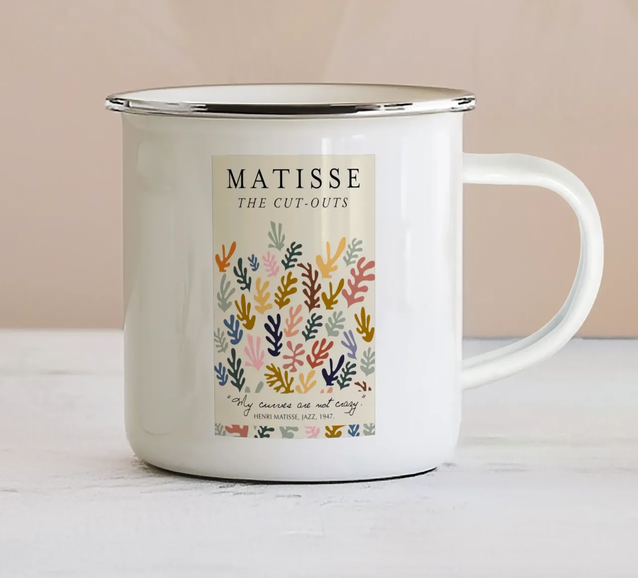 Poster con citazione e medley botanico "I ritagli" di Matisse tazza in smalto da homdeco