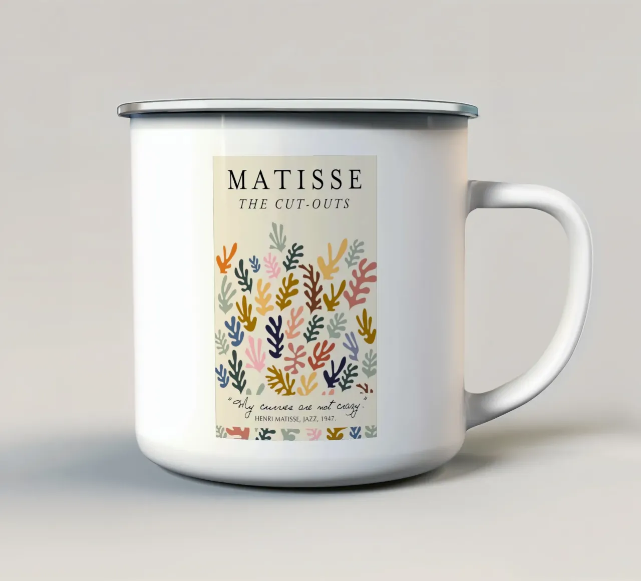 Poster con citazione e medley botanico "I ritagli" di Matisse tazza in smalto da homdeco