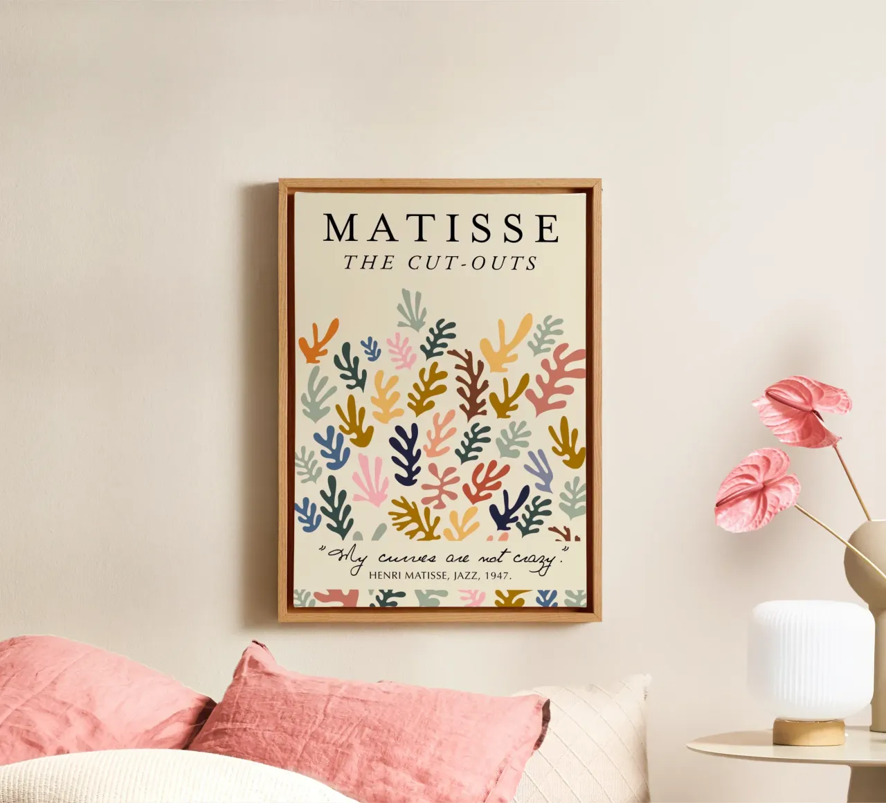 Poster con citazione e medley botanico "I ritagli" di Matisse tela con Cornice a cassetta da homdeco