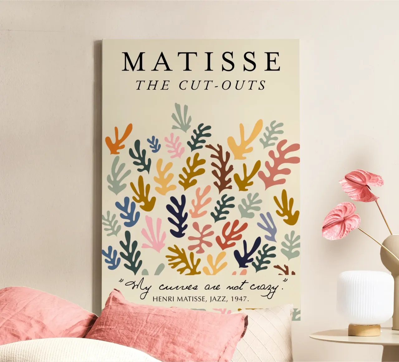Poster con citazione e medley botanico "I ritagli" di Matisse tela con Cornice a cassetta da homdeco