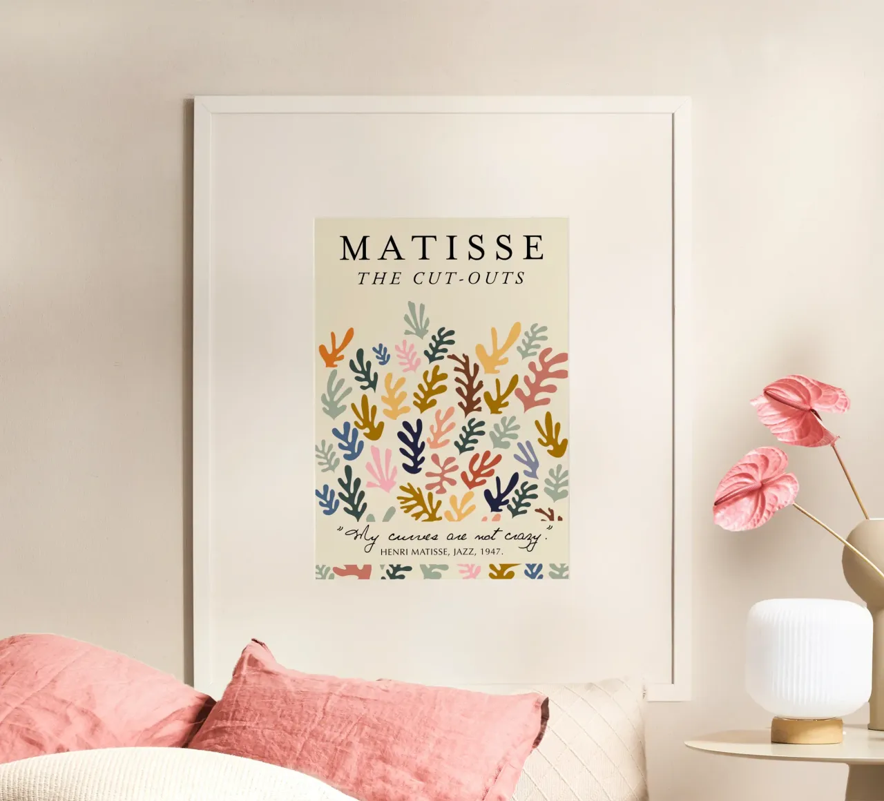 Poster con citazione e medley botanico "I ritagli" di Matisse poster con telaio in legno da homdeco