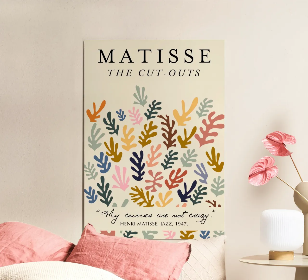 Poster con citazione e medley botanico "I ritagli" di Matisse poster con telaio in legno da homdeco