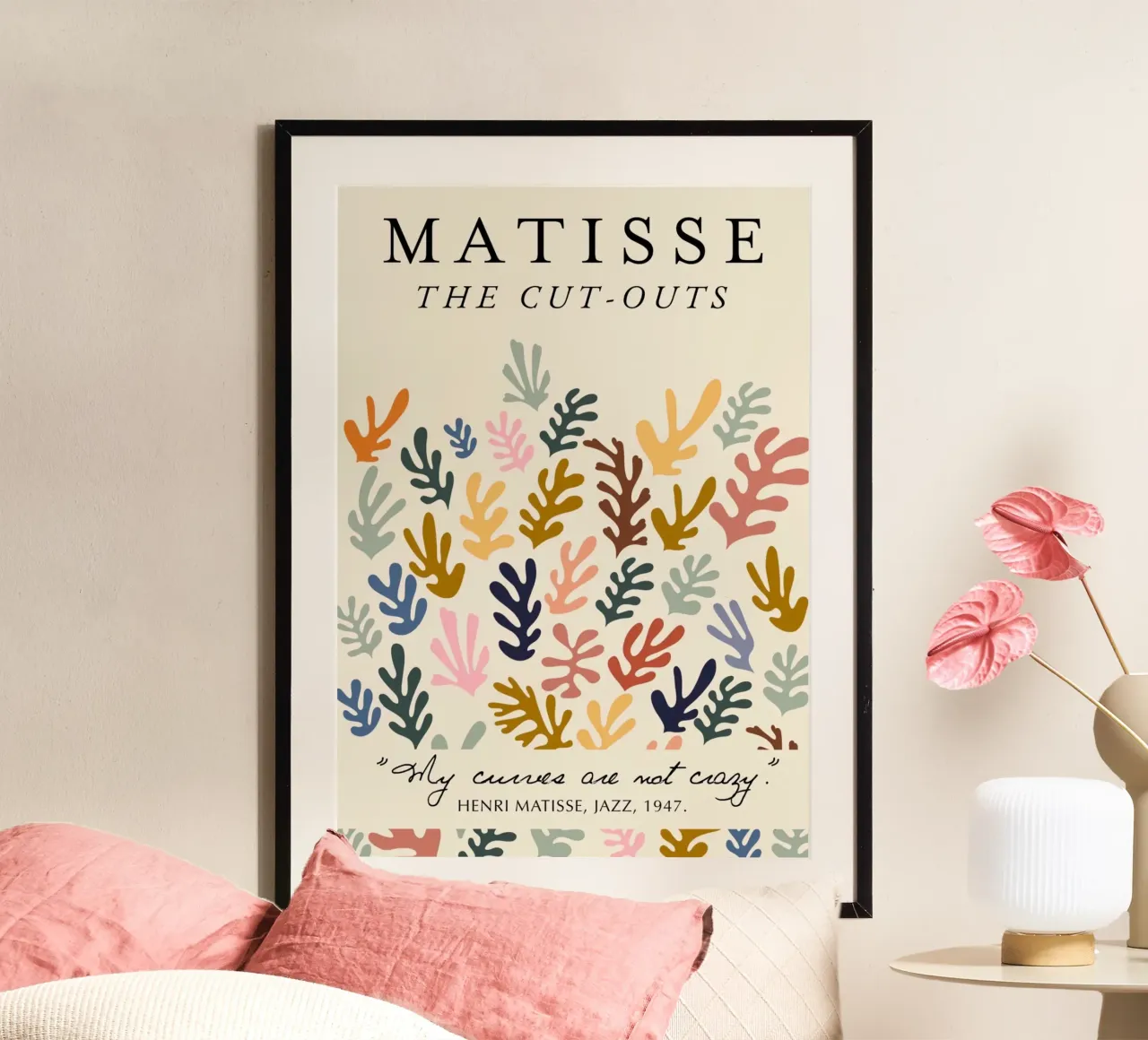 Poster con citazione e medley botanico "I ritagli" di Matisse poster con telaio in legno da homdeco