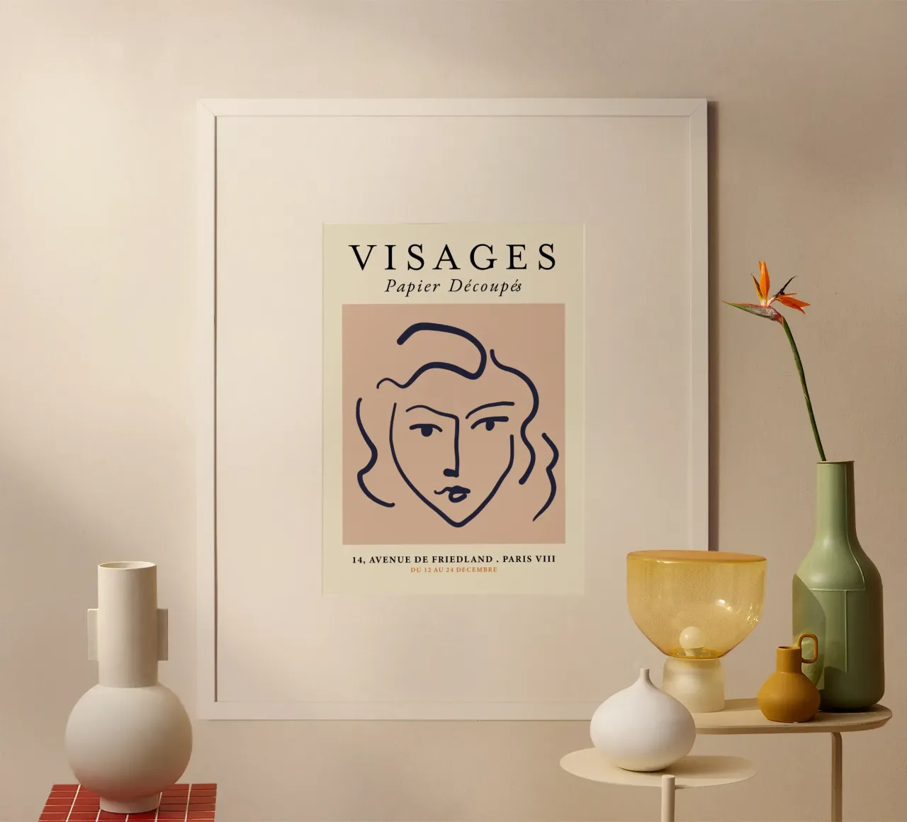 Matisse "Visages" Abstract Face Line Art Print poster with plastic frame by homdeco