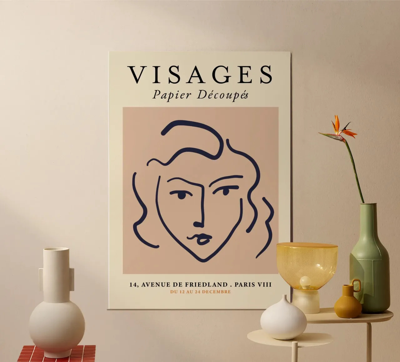 Matisse "Visages" Abstract Face Line Art Print poster with plastic frame by homdeco