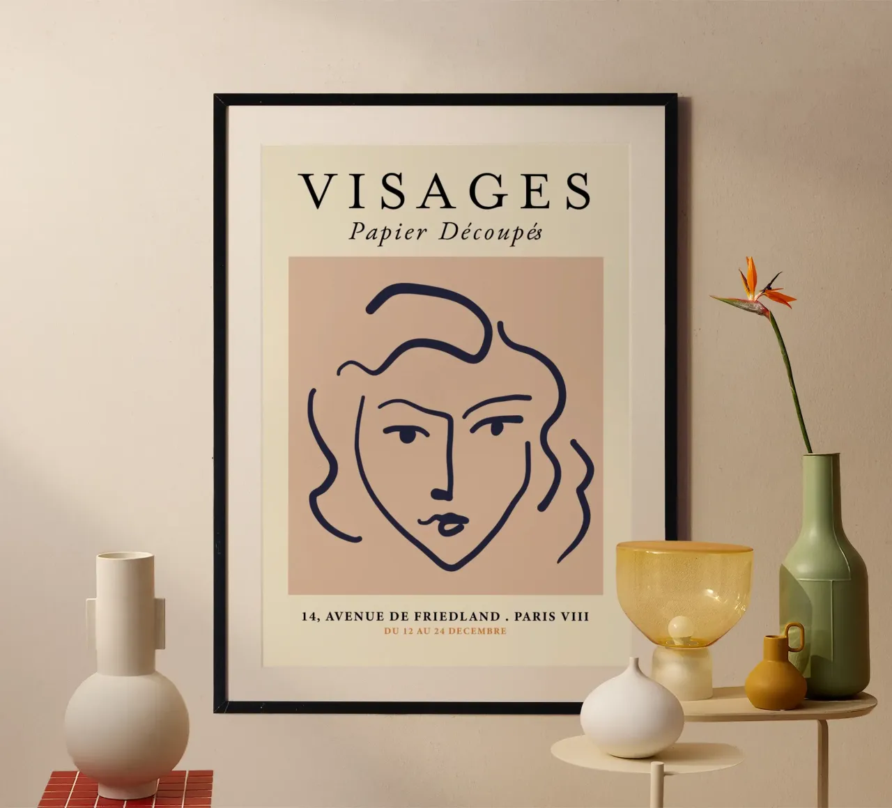 Matisse "Visages" Abstract Face Line Art Print poster with plastic frame by homdeco
