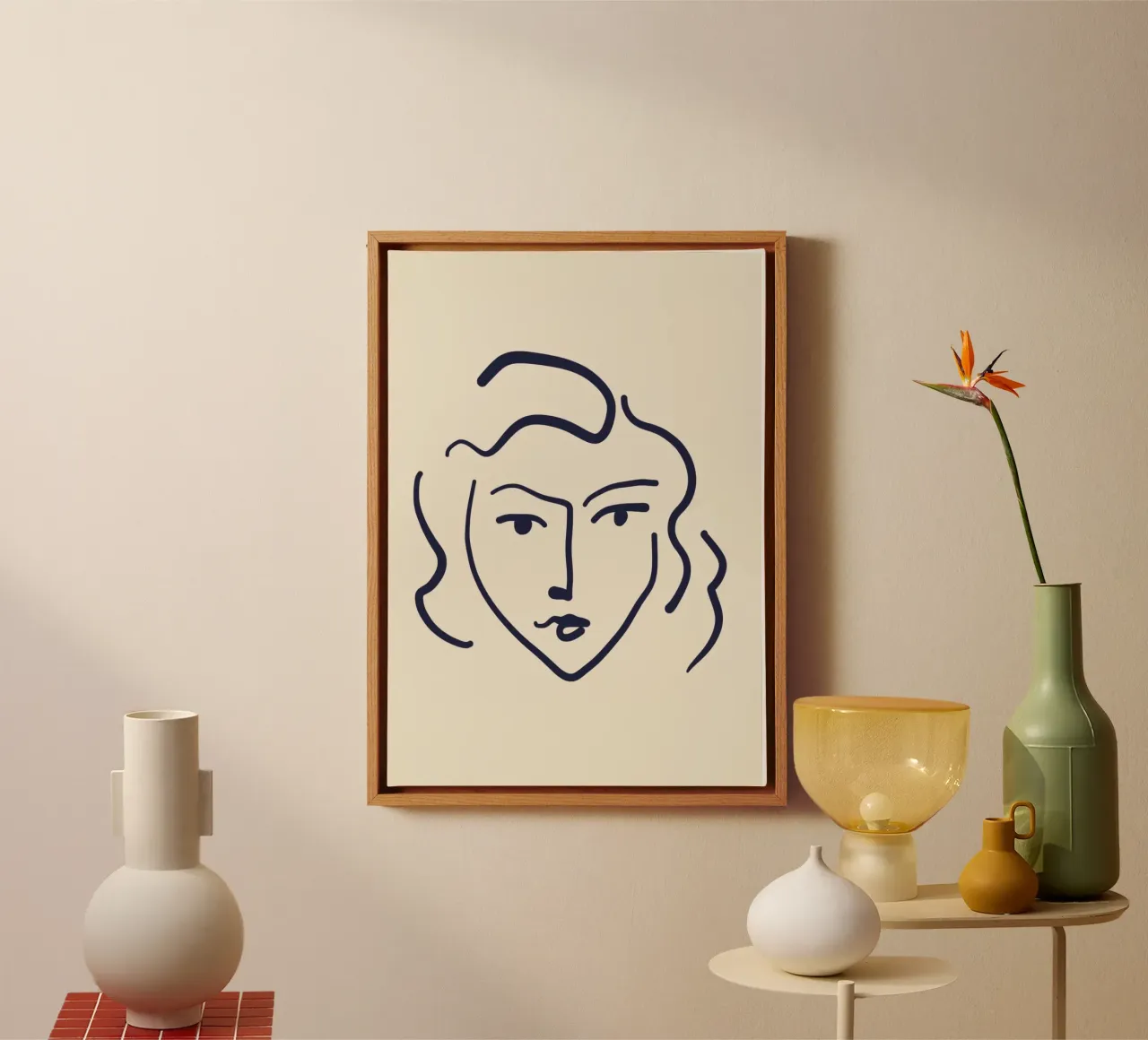 Op Matisse geïnspireerde "Visage" abstracte lijnkunstprint canvas met Baklijst van homdeco