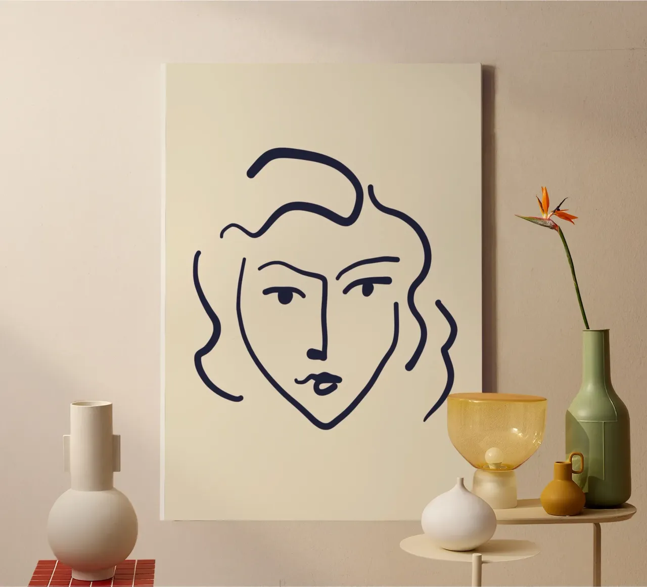 Op Matisse geïnspireerde "Visage" abstracte lijnkunstprint canvas met Baklijst van homdeco
