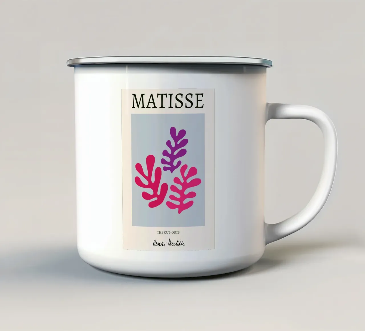 Matisse "I ritagli" Foglie astratte viola e rosa tazza in smalto da homdeco