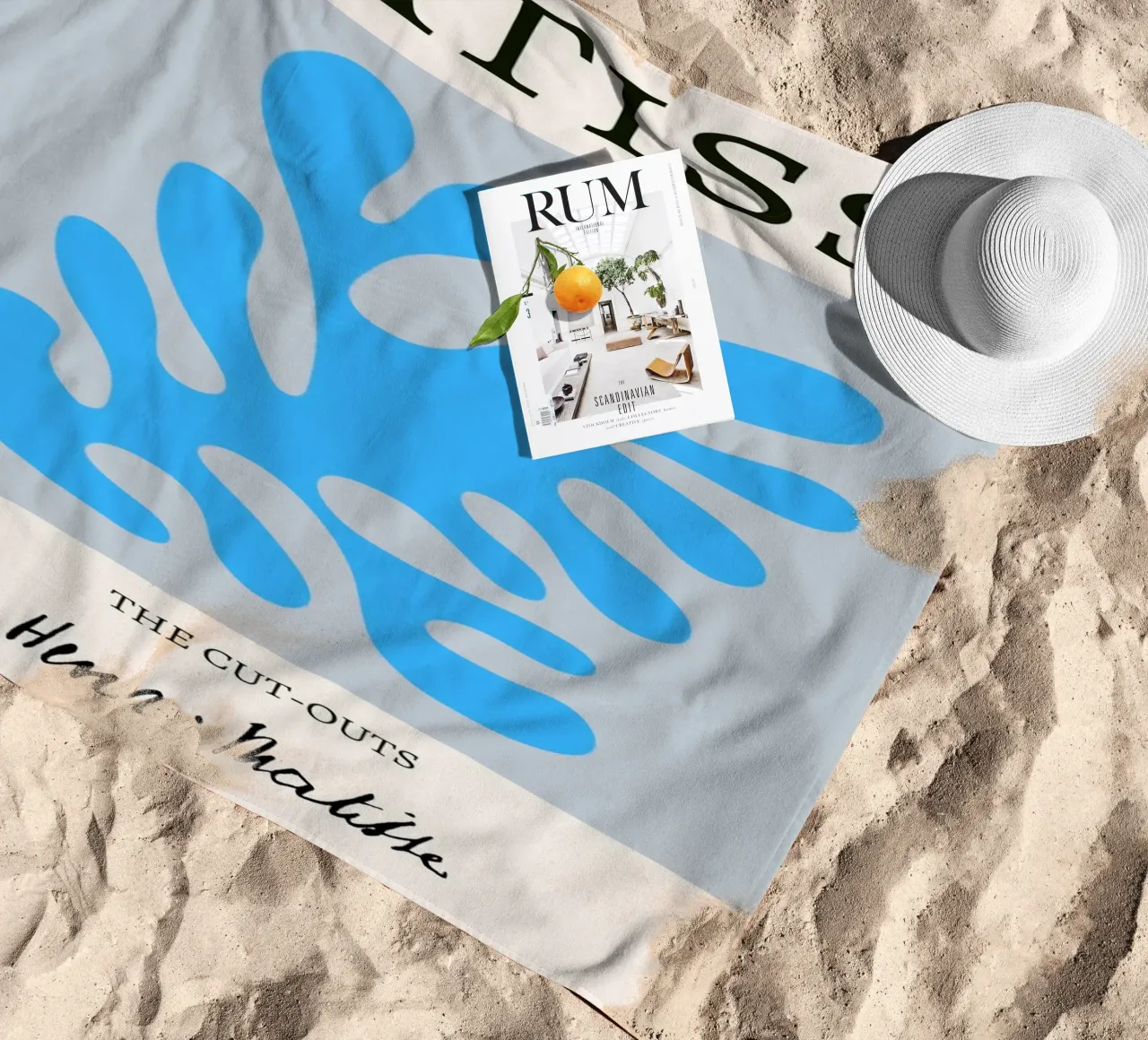 Matisse "I ritagli" Stampa astratta in corallo blu telo mare da homdeco