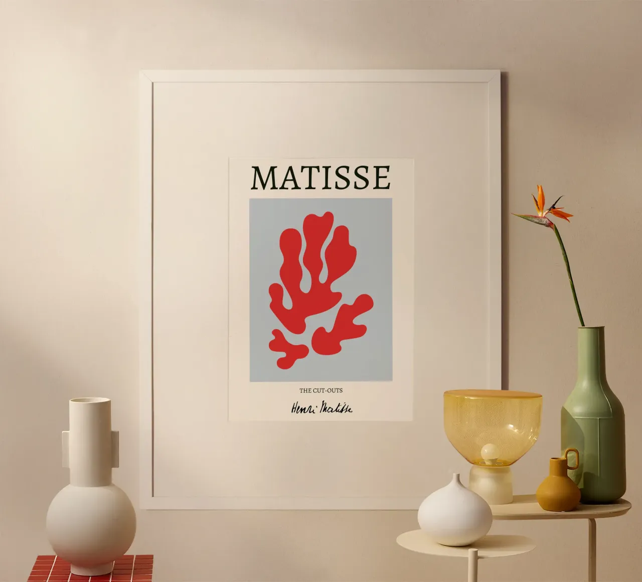 Matisse "The Cut-Outs" Rood Koraal Abstracte Print poster van homdeco