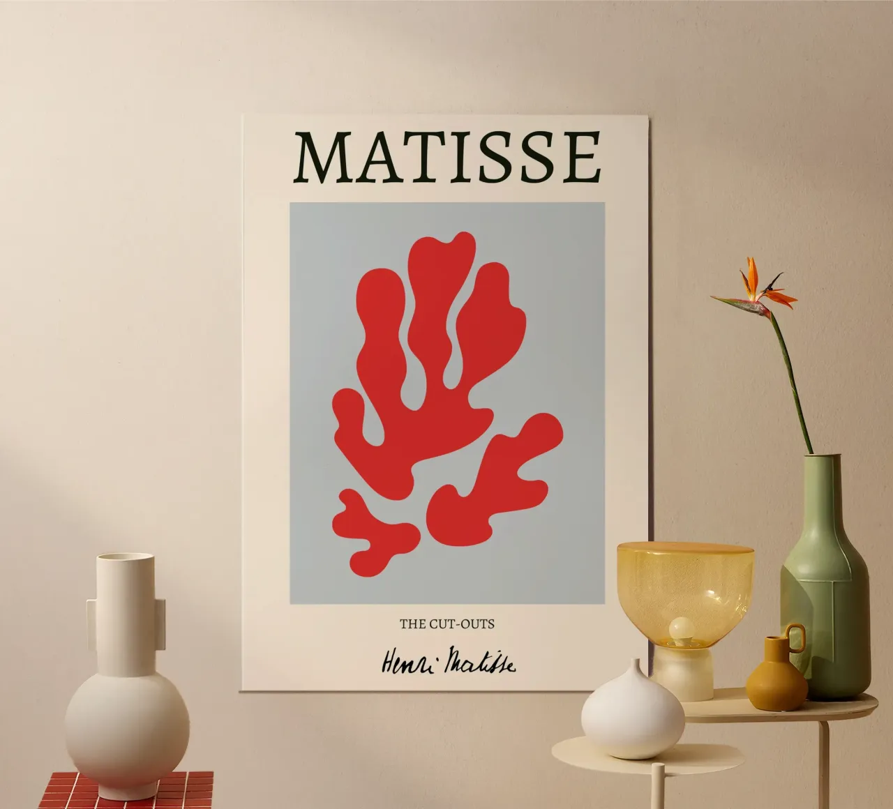 Matisse "The Cut-Outs" Rood Koraal Abstracte Print poster van homdeco
