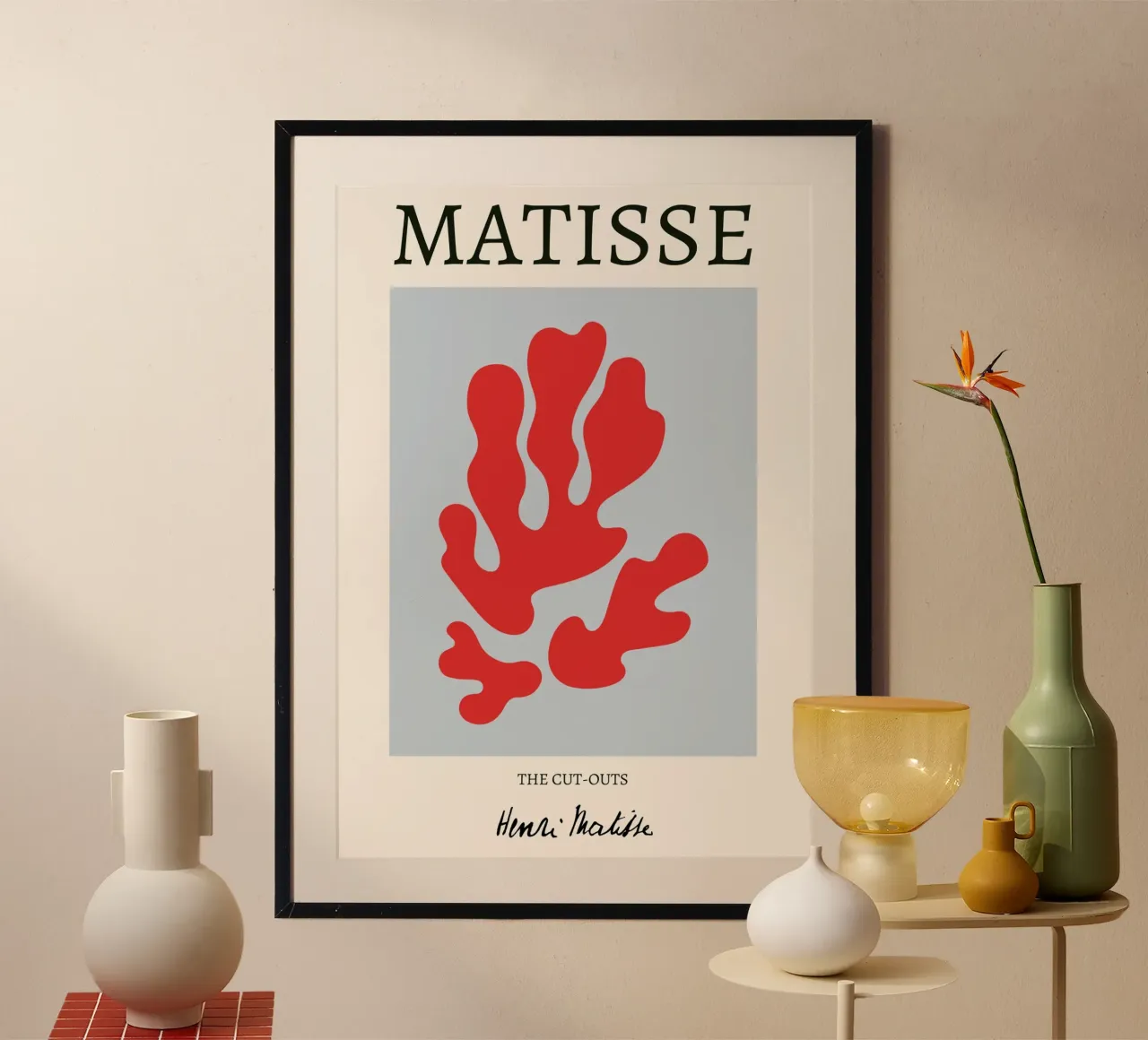 Matisse "The Cut-Outs" Rood Koraal Abstracte Print poster van homdeco