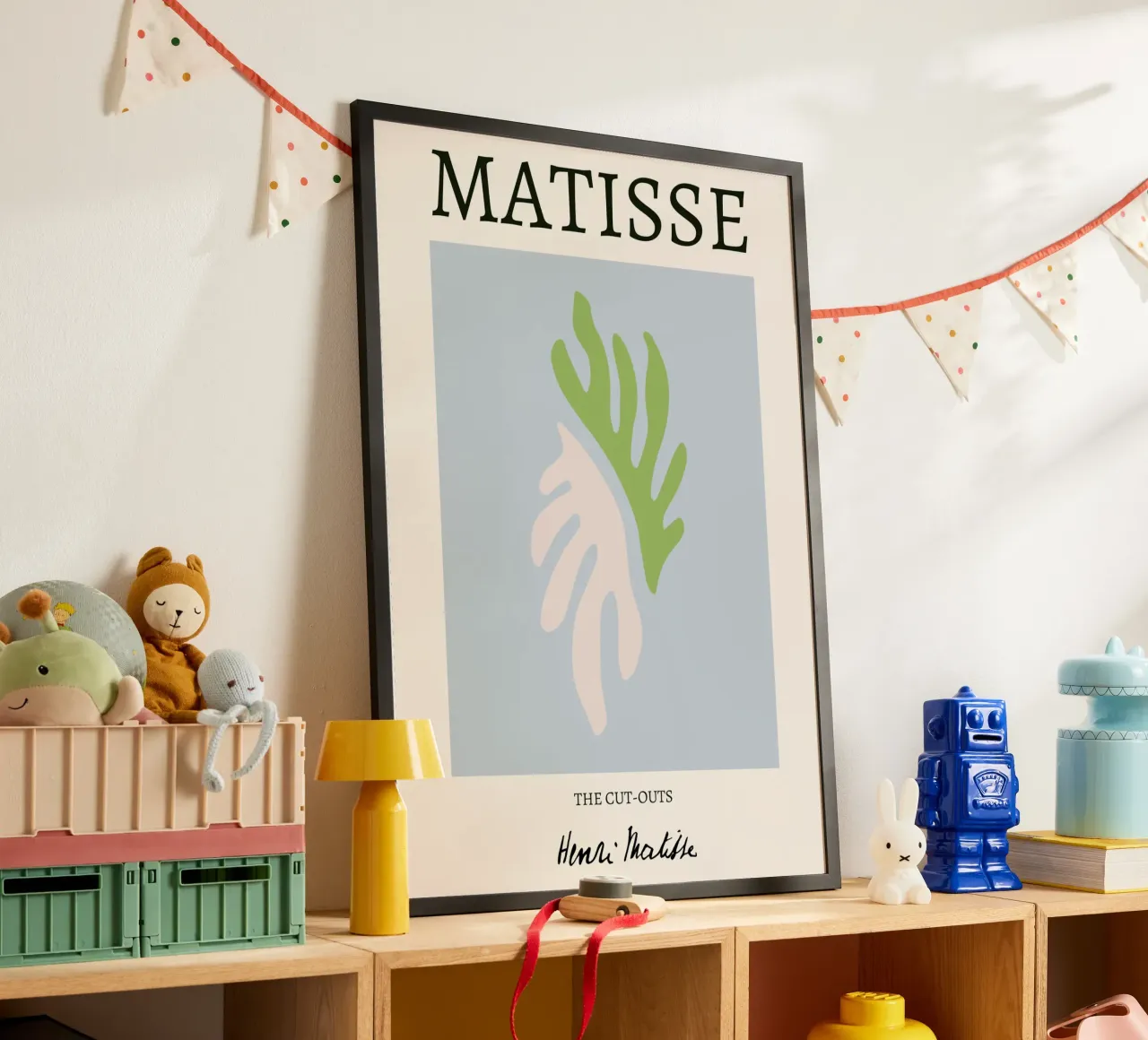 Matisse "I ritagli" Foglia verde e rosa astratta poster con telaio in legno da homdeco