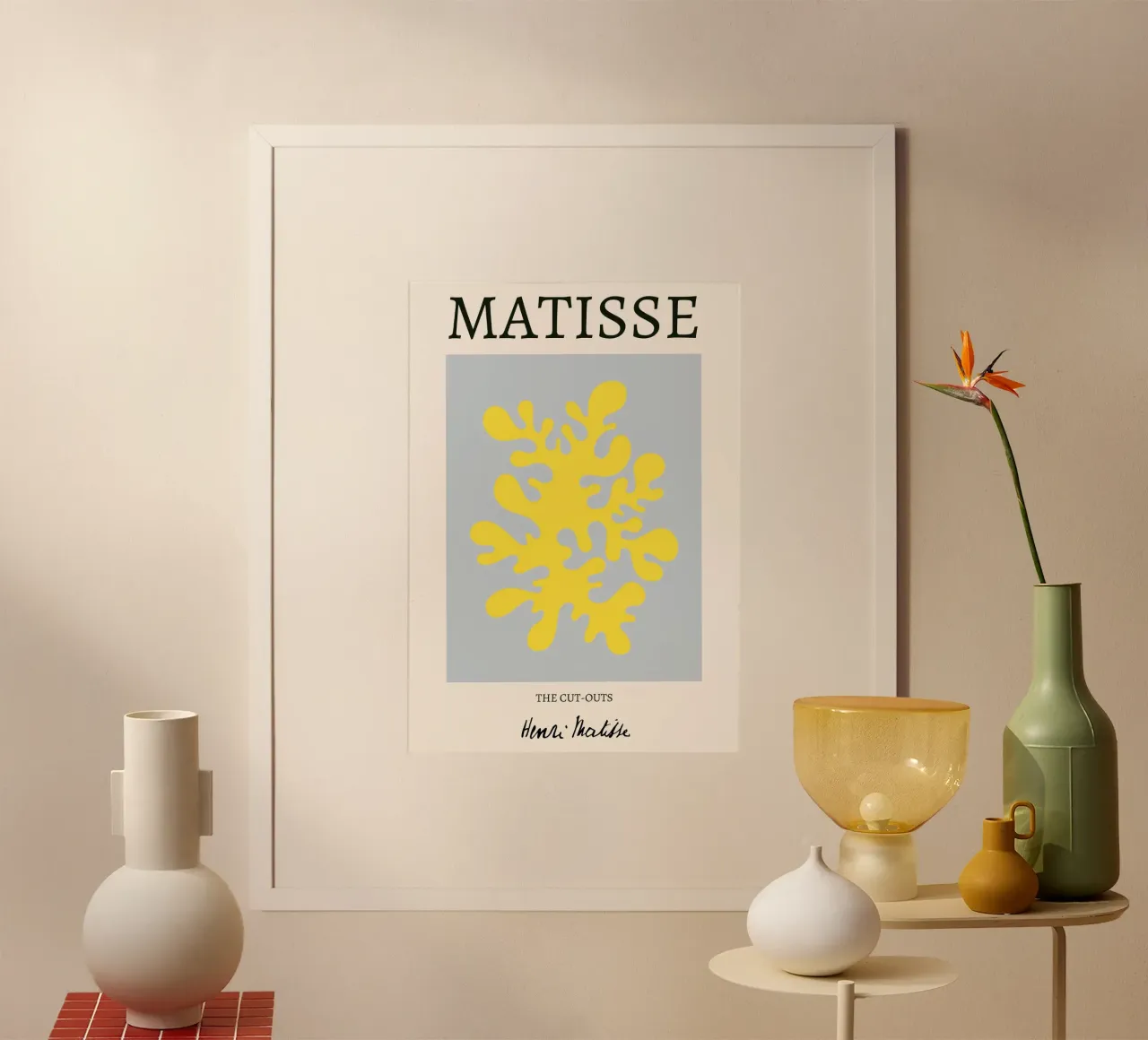 Matisse "Los recortes" Impresión abstracta coral amarillo poster con marco de plástico de homdeco