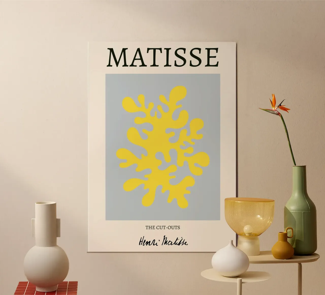 Matisse "Los recortes" Impresión abstracta coral amarillo poster con marco de plástico de homdeco
