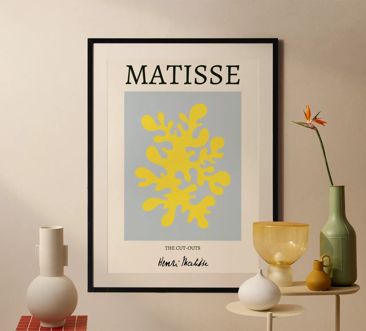 Matisse "Los recortes" Impresión abstracta coral amarillo poster con marco de plástico de homdeco