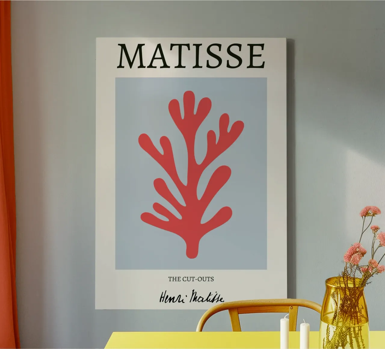 Matisse "The Cut-Outs" koraalrood abstracte print canvas met Baklijst van homdeco
