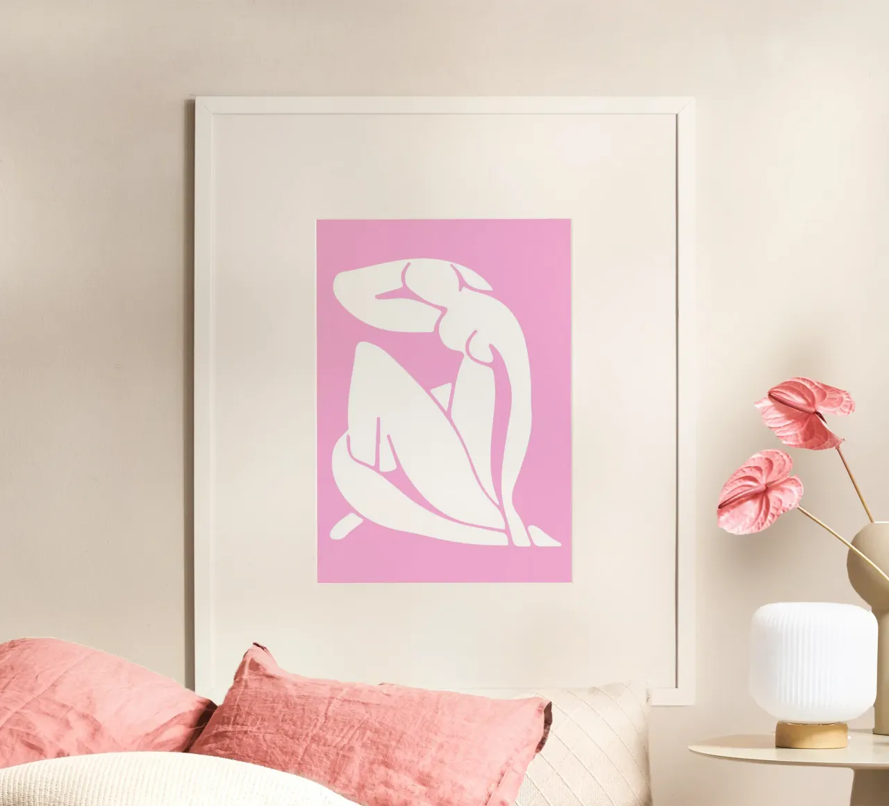 Matisse-inspiriertes Akt-Poster, rosa Minimal-Ausschnitt-Kunst Poster von homdeco