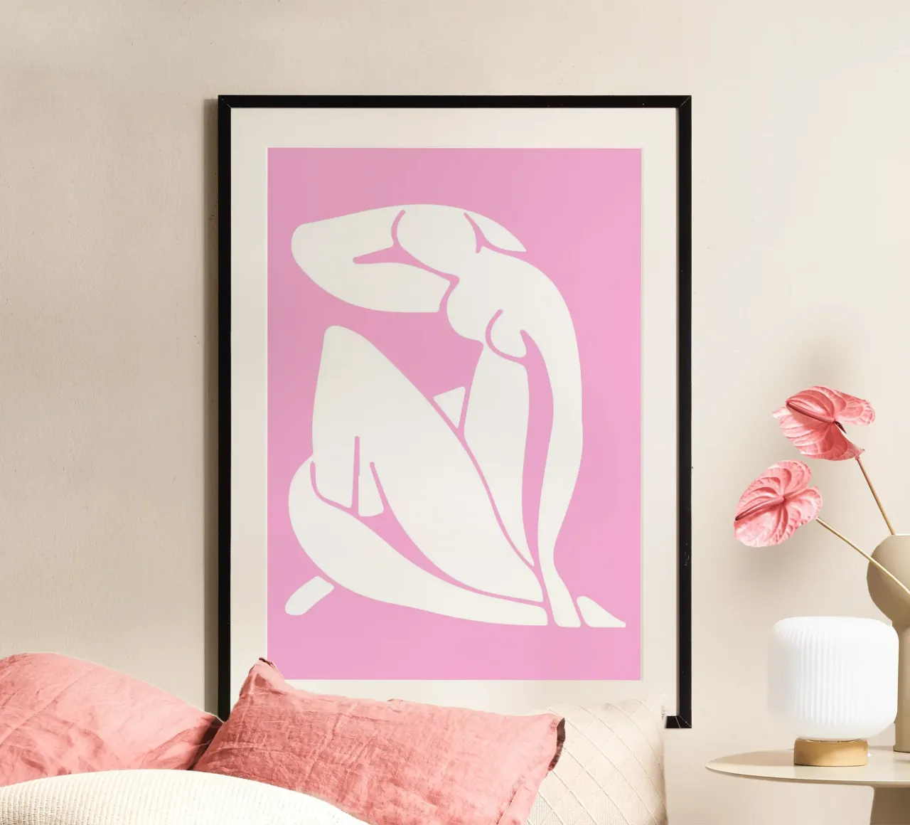 Matisse-inspiriertes Akt-Poster, rosa Minimal-Ausschnitt-Kunst Poster von homdeco