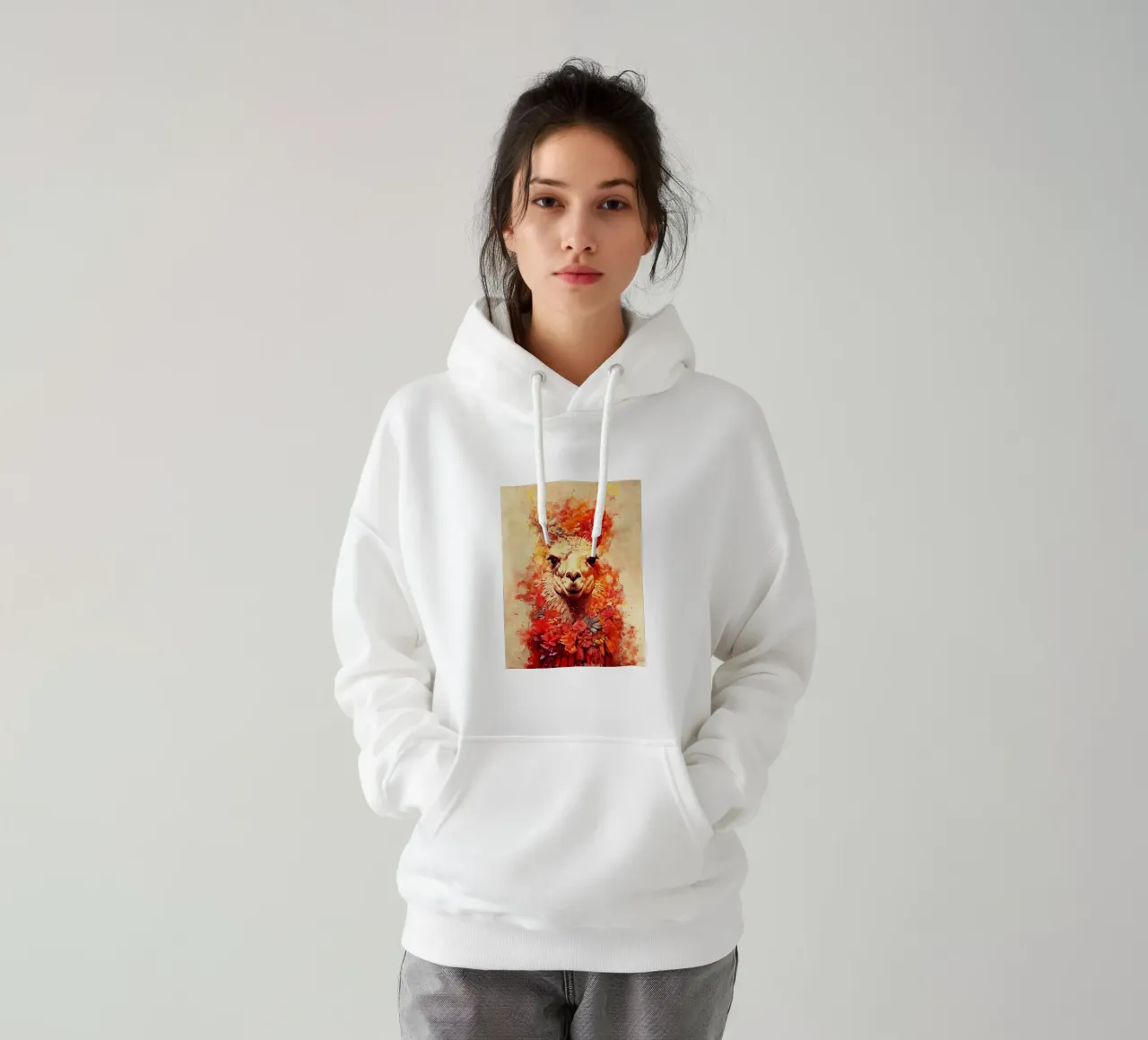 lama alpaca con fiore felpa con cappuccio da ontoseno
